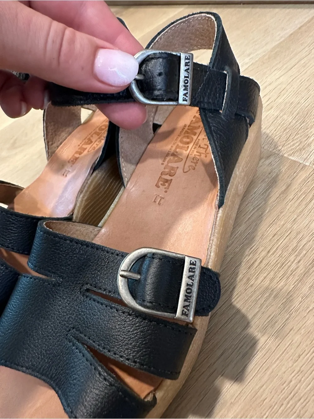 Famolare Double Play platform sandals in the Coal colorway, Black Platform Buckl